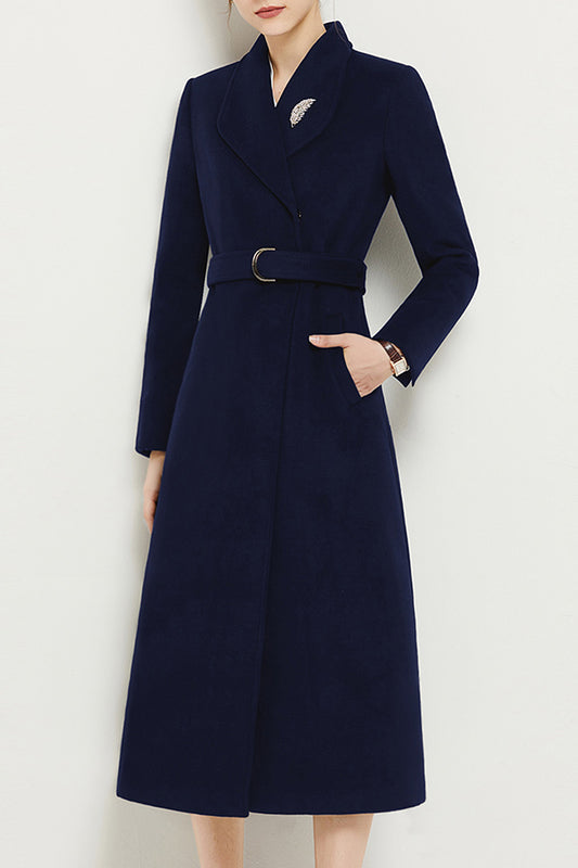 Handmade Black Wool Coat – Elegant Long Belted Winter Overcoat for Women | Xiaolizi 3954