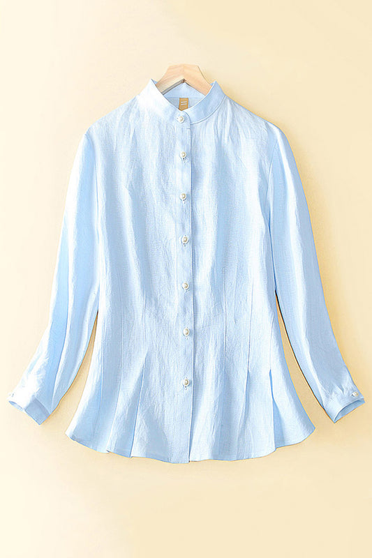 Summer Long Sleeve Shirt Women Casual Linen Tops 3657