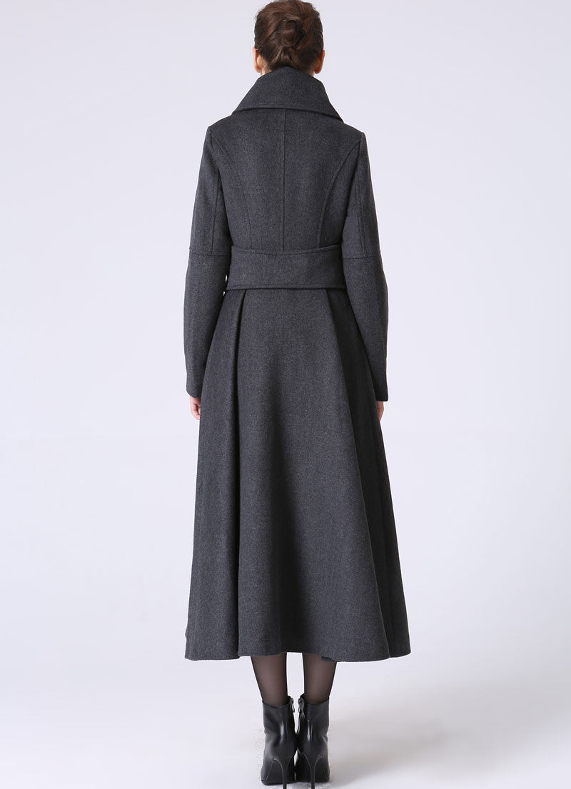 Gray Military swing wool coat for winter 1063#