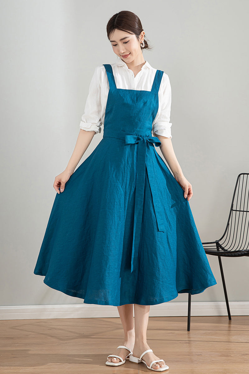 Blue Midi Linen Apron Dress 4202 Blue Midi Linen Apron Dress 4202
