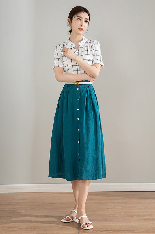 Xiaolizi Vintage-Inspired Linen Cotton Button-Front Midi Skirt - Spring to Autumn 4214
