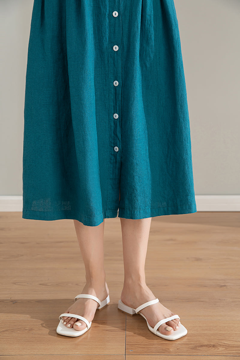 Xiaolizi Vintage-Inspired Linen Cotton Button-Front Midi Skirt - Spring to Autumn 4214