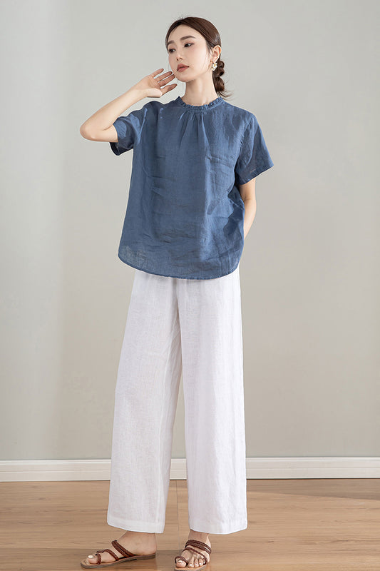 Blue Vintage Handmade Linen Tops 4208