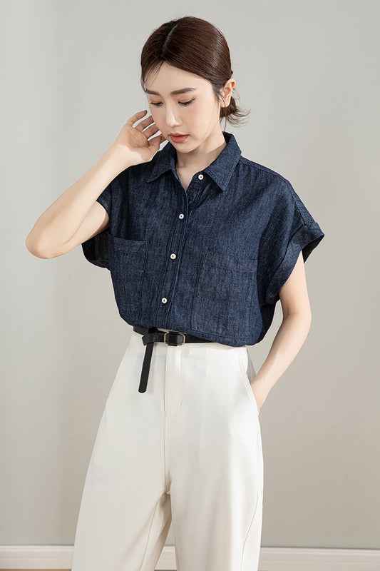 Women's Dark Blue Linen Shirt 4210
