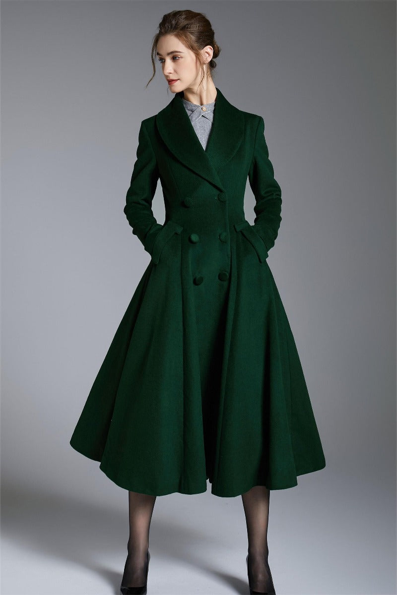 Elegant Wool Blend Coat – Double Breasted A-Line Long Overcoat | Xiaolizi 3899