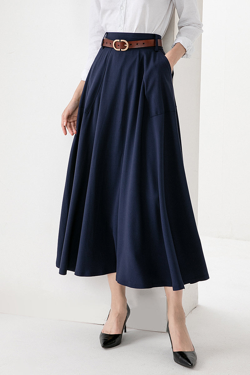 Women A-Line Blue Maxi Skirt 3827 – Xiaolizi - Main Image