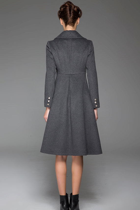 Dark Gray Wool Blend Coat – Handmade Belted Vintage Winter Elegance 1428