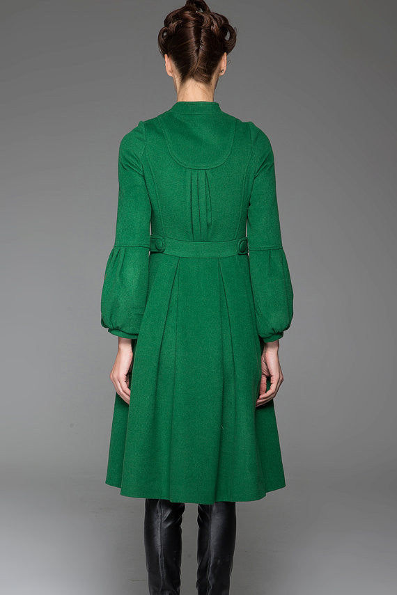 Green Wool Midi Coat – Women’s Vintage Fit and Flare Winter Coat 1417