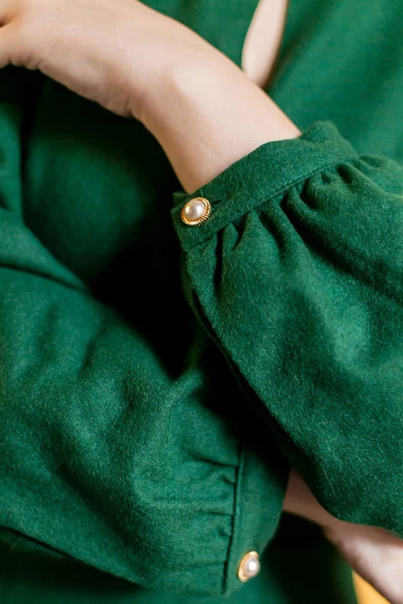 Vintage Inspired Green Midi Wool Dress 3385