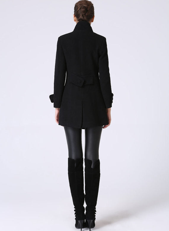 Black Wool Blend Coat – Handmade Tailored Short Winter Jacket 1070