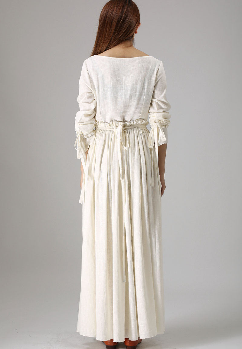 Handmade Linen Maxi Dress – Elegant White Pleated Long Dress for Bridesmaids or Prom 838