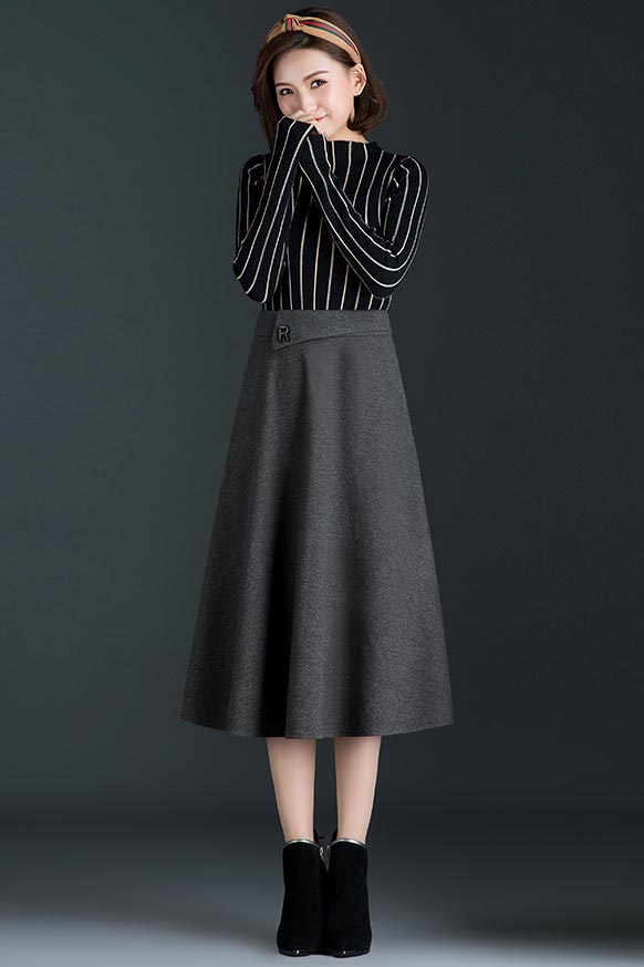 winter high waist women mid calf a line commuter skirt CYM318