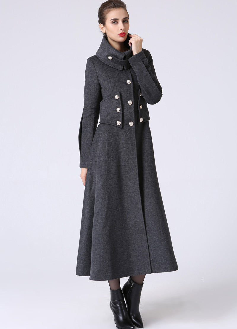Gray Military swing wool coat for winter 1063#