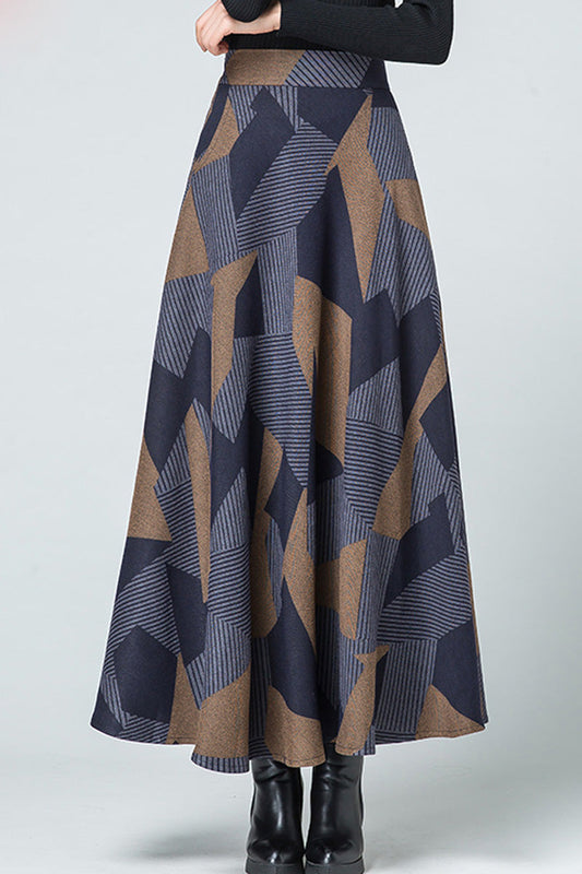 Winter Elastic Waist Plaid Wool Skirt 2711#