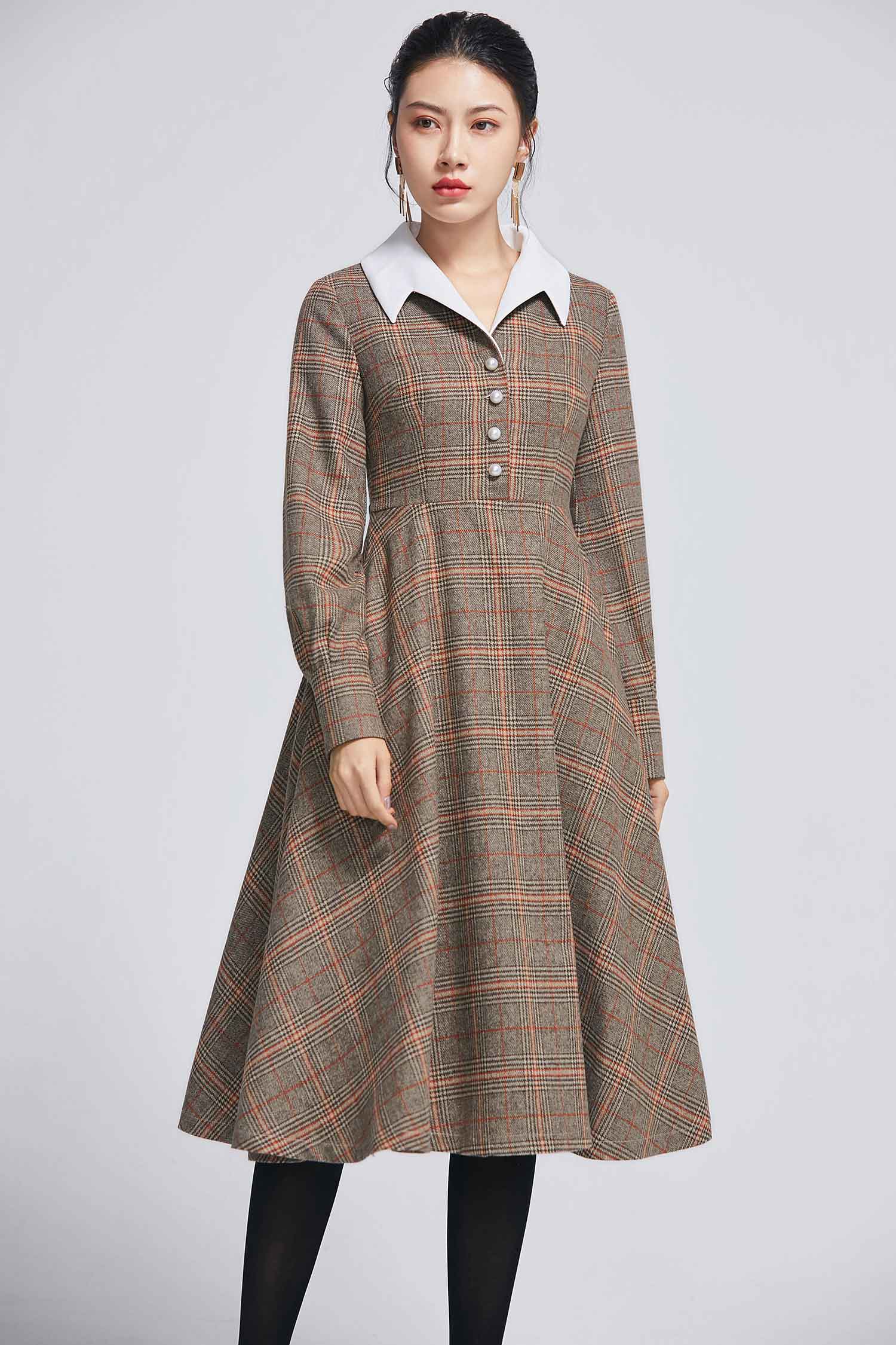 brown contrast dress Carina Long Contrast Dress