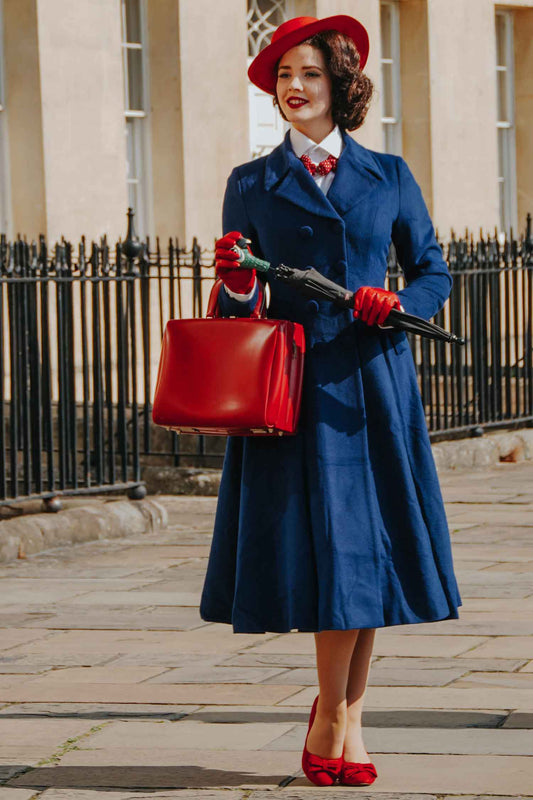 Handmade Navy Wool Coat – Double-Breasted Vintage Maxi Overcoat | Xiaolizi 2469