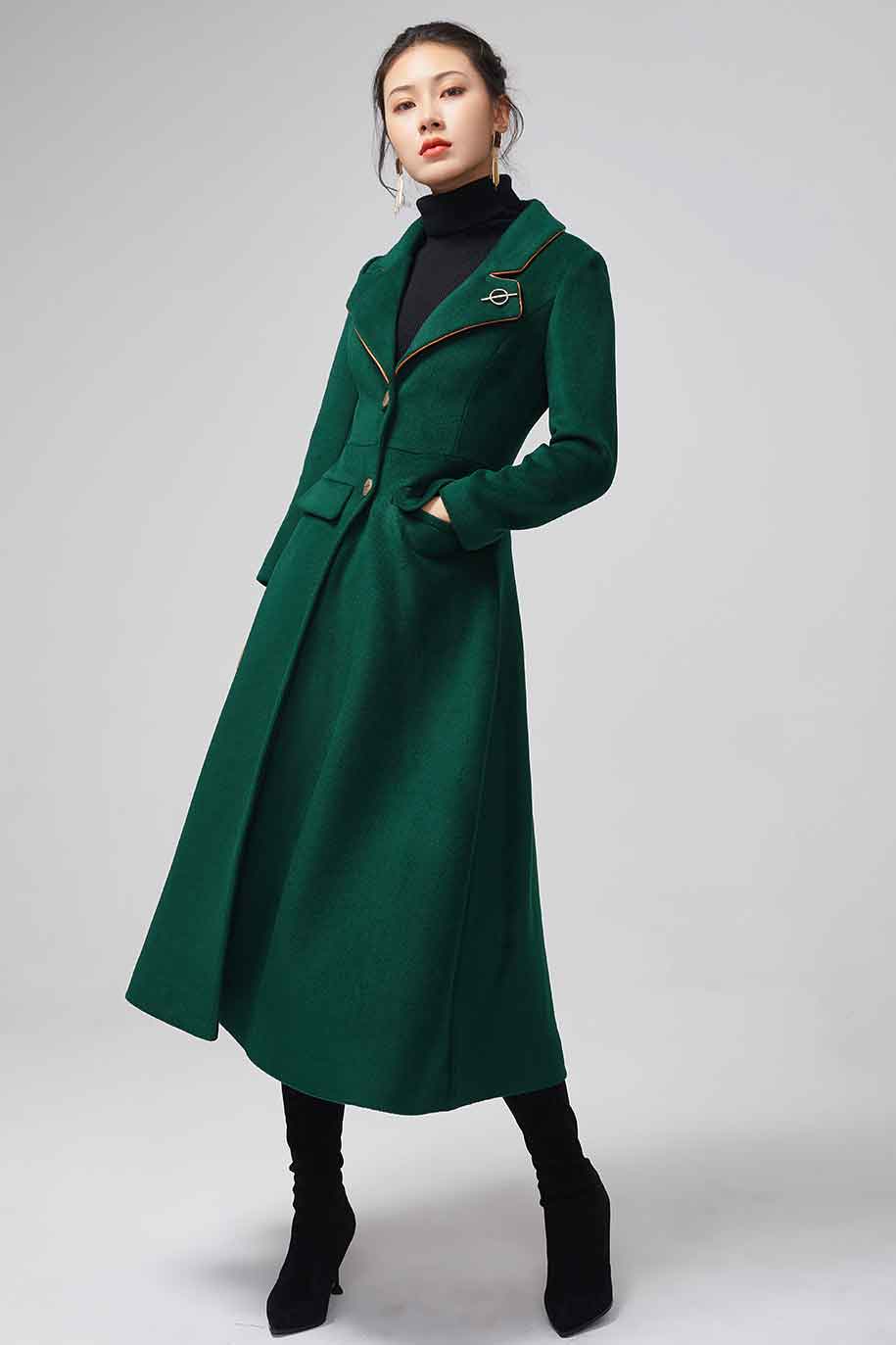 Green Wool Coats for Women