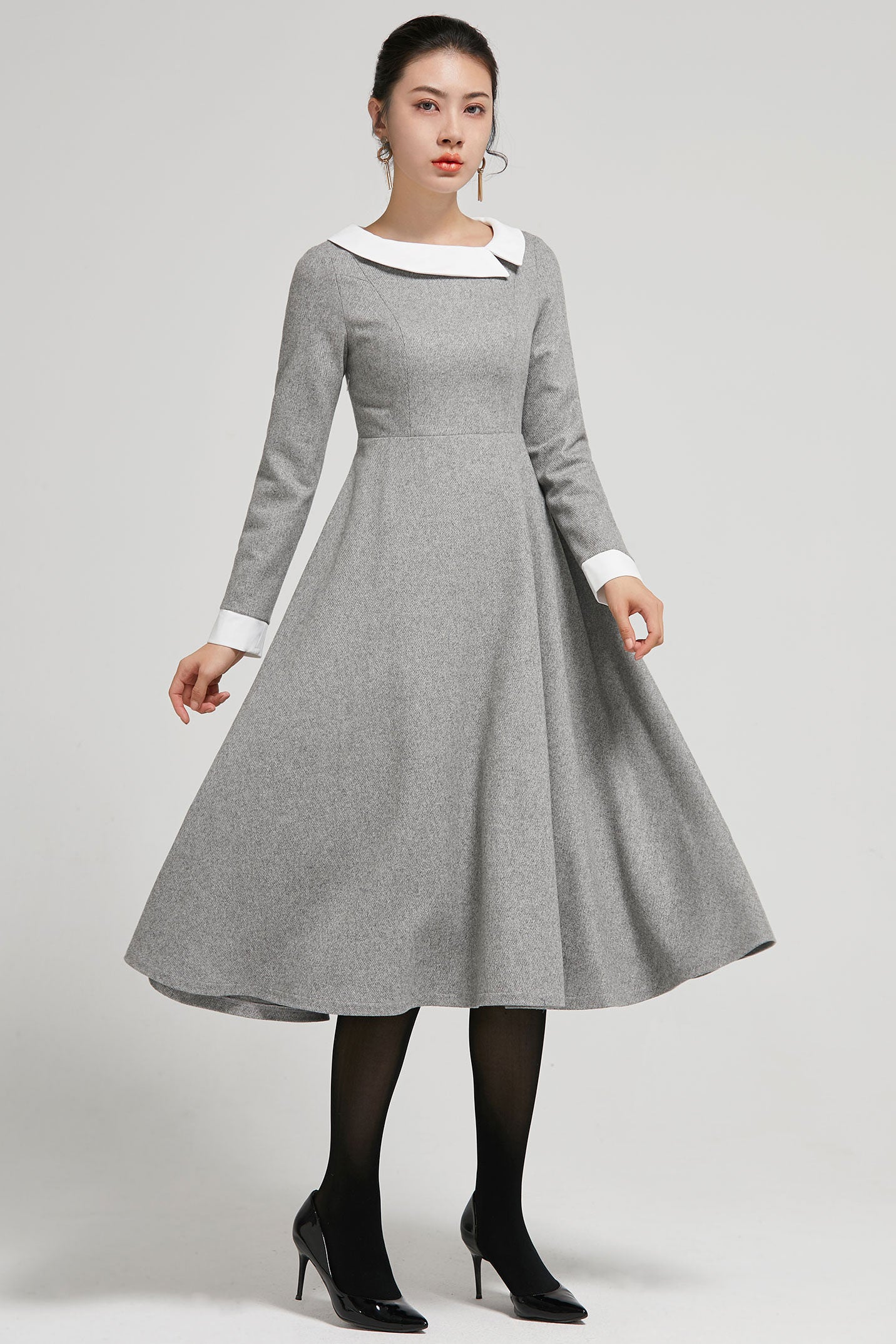 vintage inspired wool maxi dress 1611#