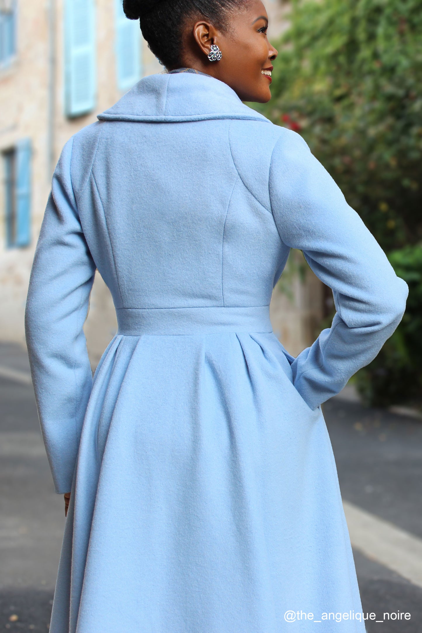 Wool Princess maxi coat in Baby blue 2407#