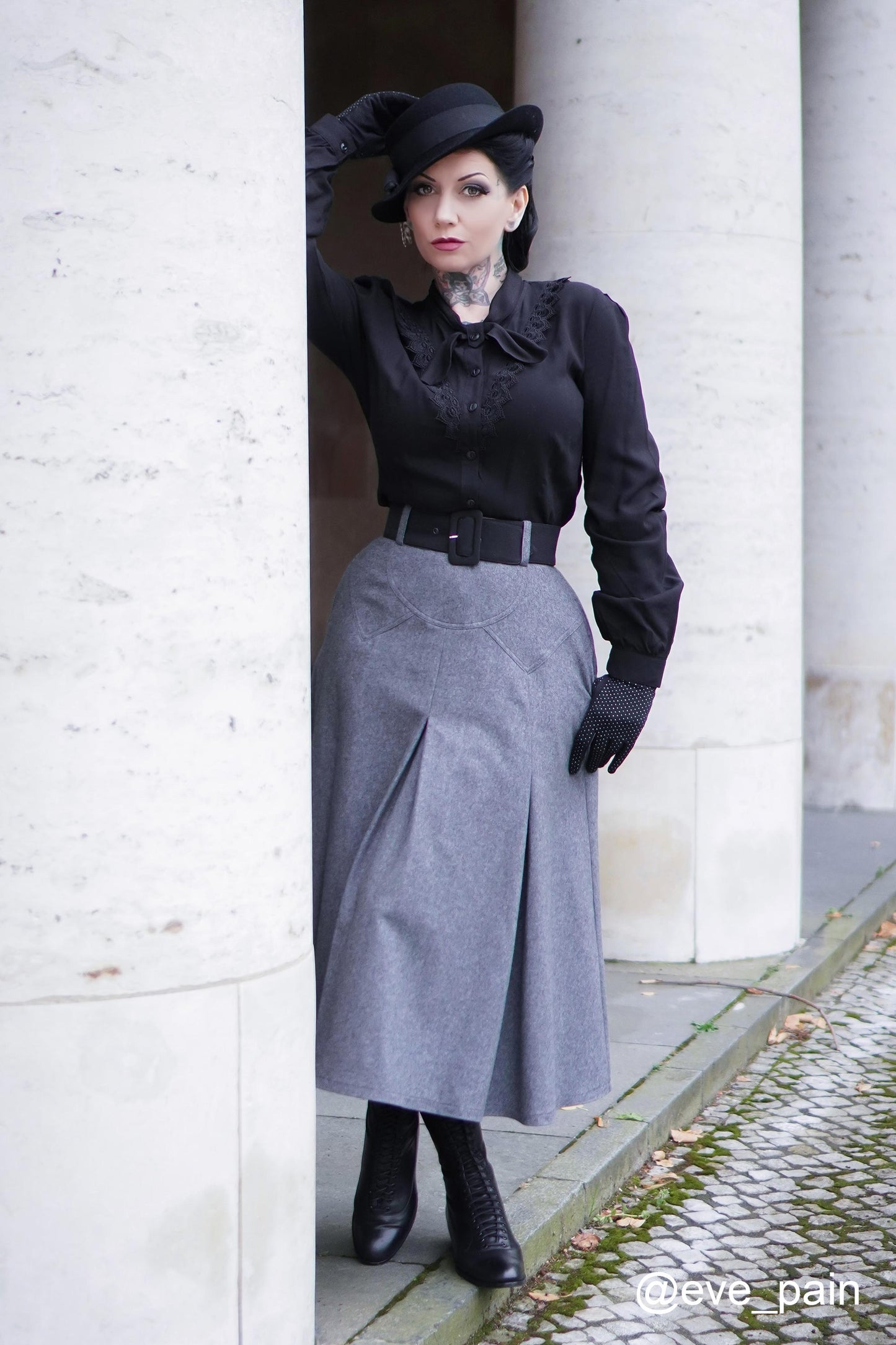 Gray High Waisted A Line Wool Midi Skirt 2409