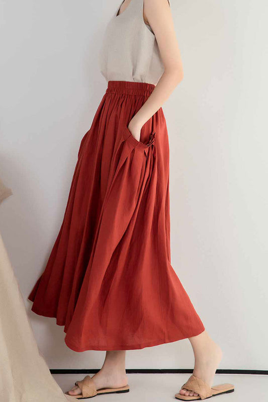 Elastic wasit maxi linen skirt 2391