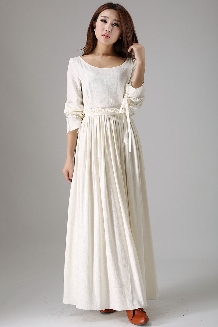 White Linen Maxi Dress Handmade Wedding & Bridesmaid Gown White / M White Linen Maxi Dress Handmade Wedding & Bridesmaid Gown White / M