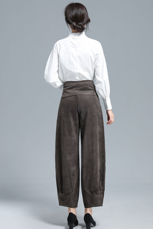 Vintage Corduroy Wide Leg Pants – High Waist Brown Trousers | Xiaolizi 3134