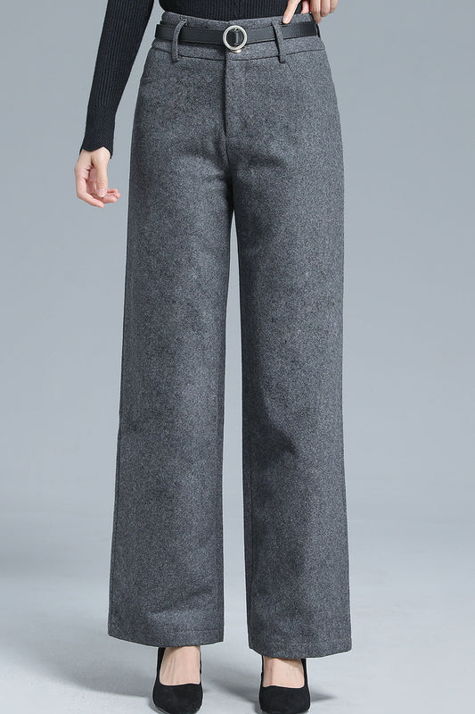Gray Wool Blend Wide Leg Pants – Vintage High Waist Winter Trousers 3136