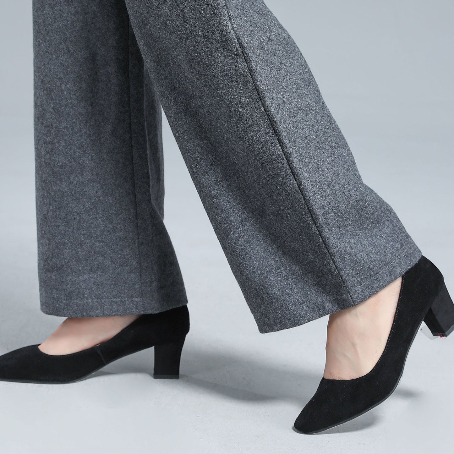 Gray Wool Blend Wide Leg Pants – Vintage High Waist Winter Trousers 3136