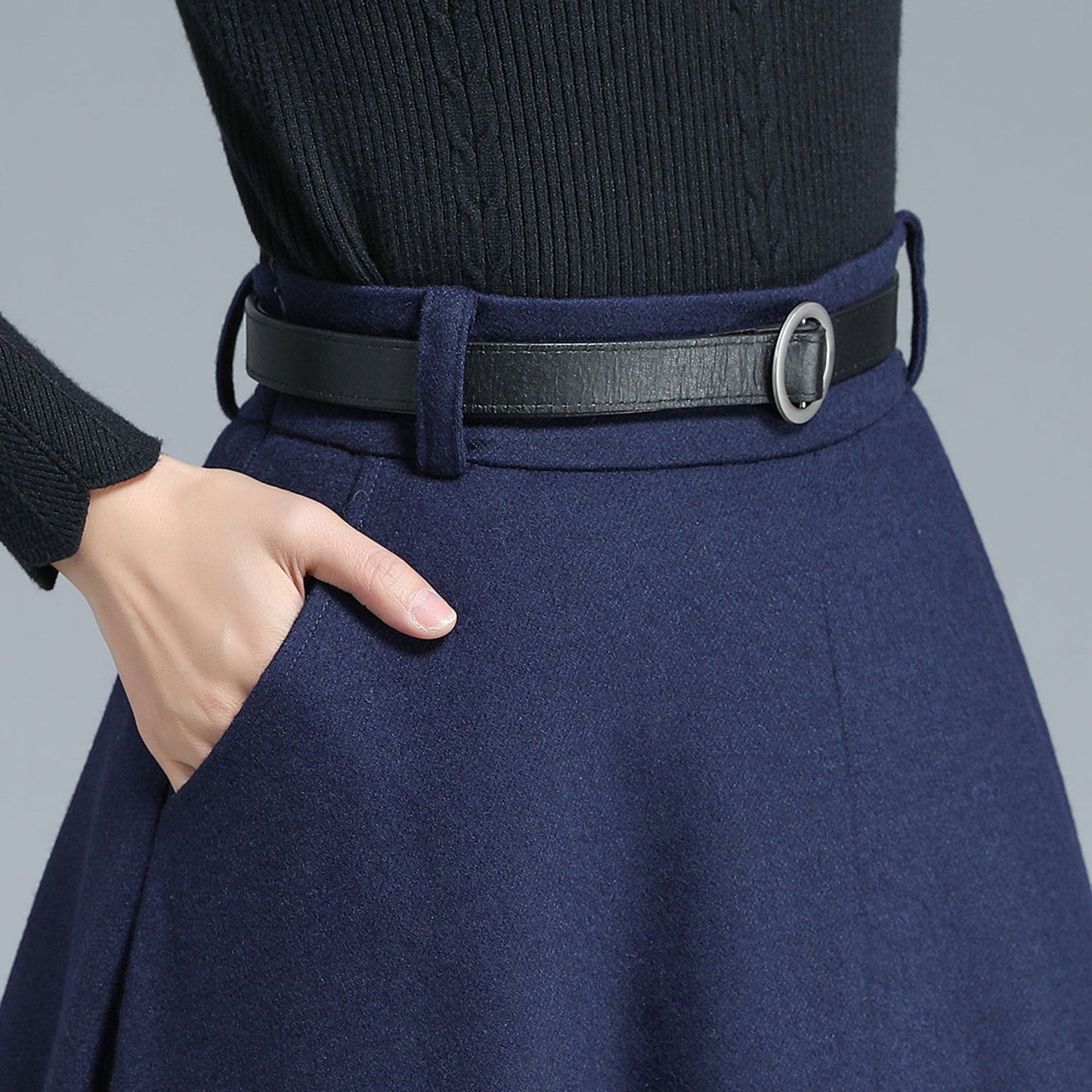Women High Waist Wool Maxi Skirt 3140#