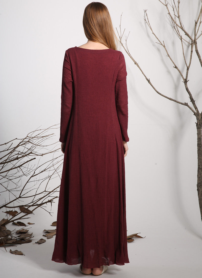 Maxi dress linen dress red long dress women dress 1138