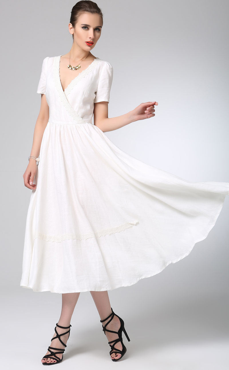 White linen dress prom dress maxi bridesmaid dress (1215) Xiaolizi White linen dress prom dress maxi bridesmaid dress (1215) Xiaolizi