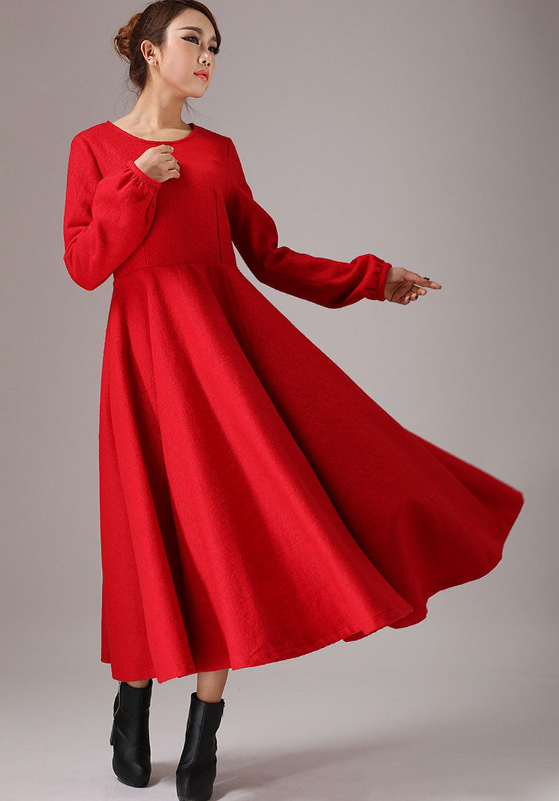 Wool Maxi Dress Red Long Dress Long Sleeve Dress (766) Xiaolizi Wool Maxi Dress Red Long Dress Long Sleeve Dress (766) Xiaolizi