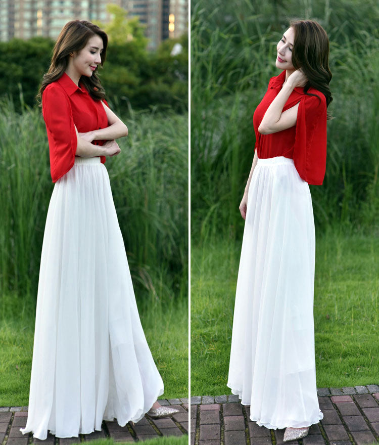 White Long Swing Chiffon Skirt 2946