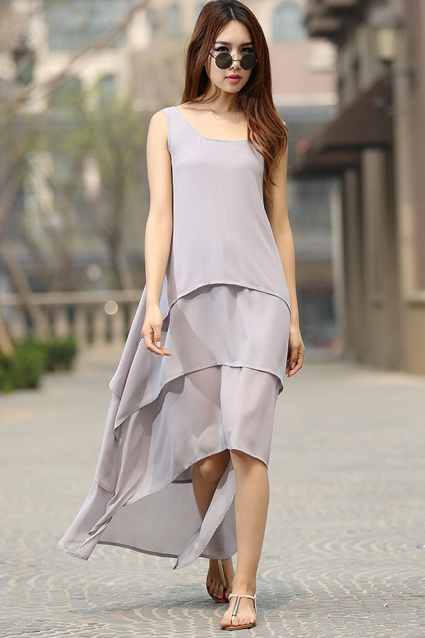 White dress maxi chiffon dress prom dress 261#