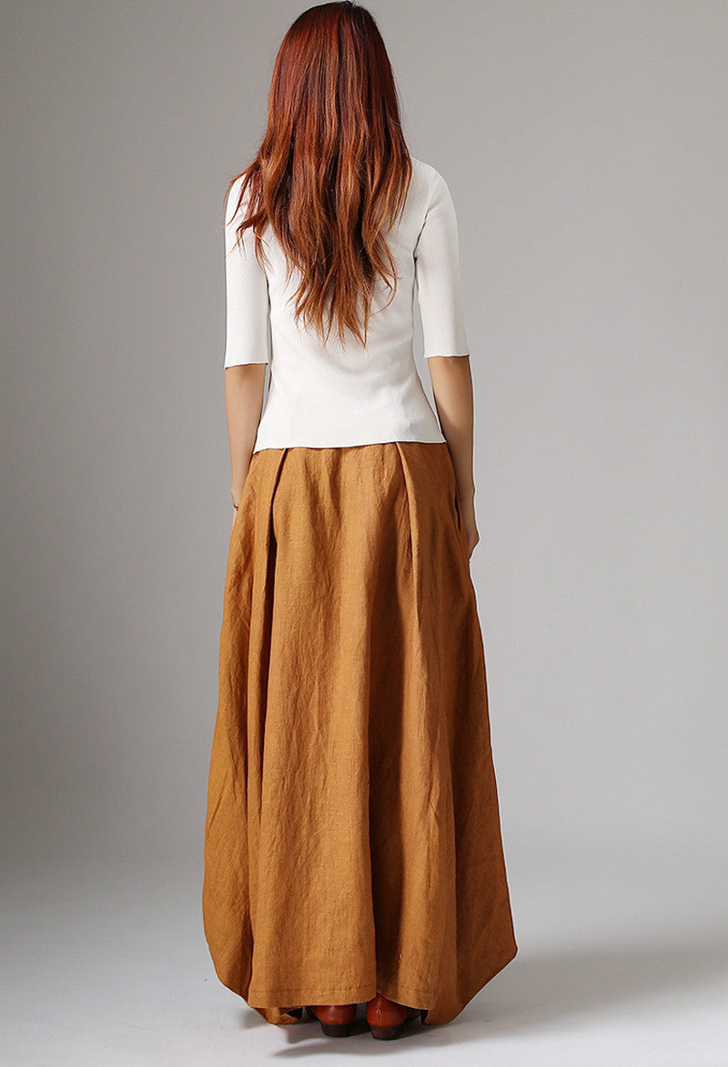 Women’s Handmade Linen Maxi Skirt – Brown Asymmetrical Bohemian Skirt | Xiaolizi 1042