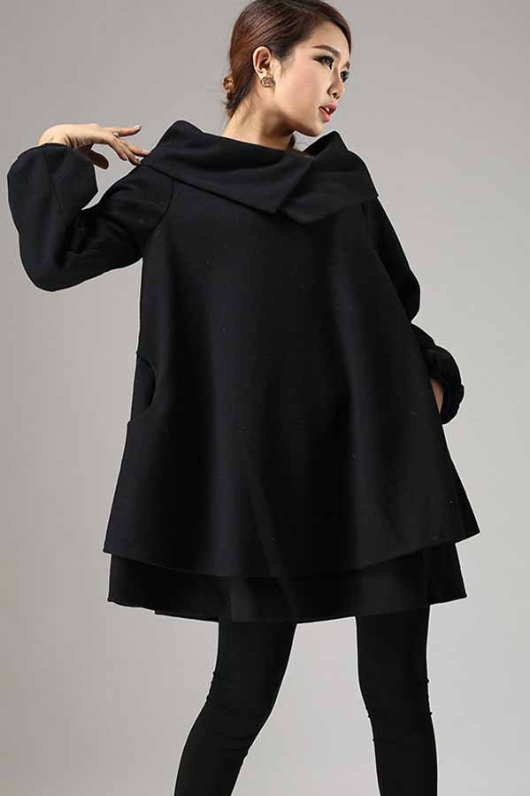 Black wool dress mini dress swing dress 0733# Xiaolizi Black wool dress mini dress swing dress 0733# Xiaolizi