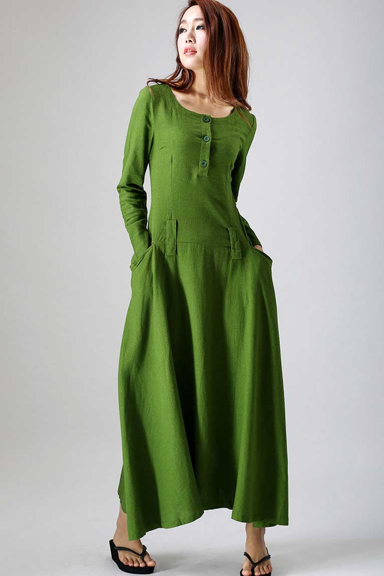 Long sleeve casual maxi linen dress 0784# Long sleeve casual maxi linen dress 0784#