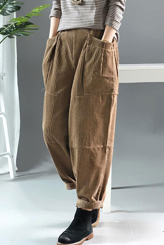 Morimiss Plus Size Corduroy Pants Fleeced Winter Carrot Pants