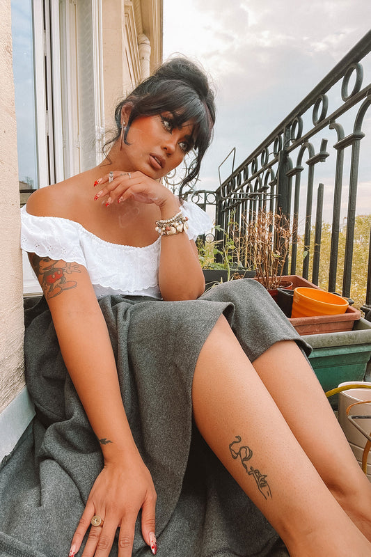 Vintage 1950s Elastic waist Wool skirt 3217