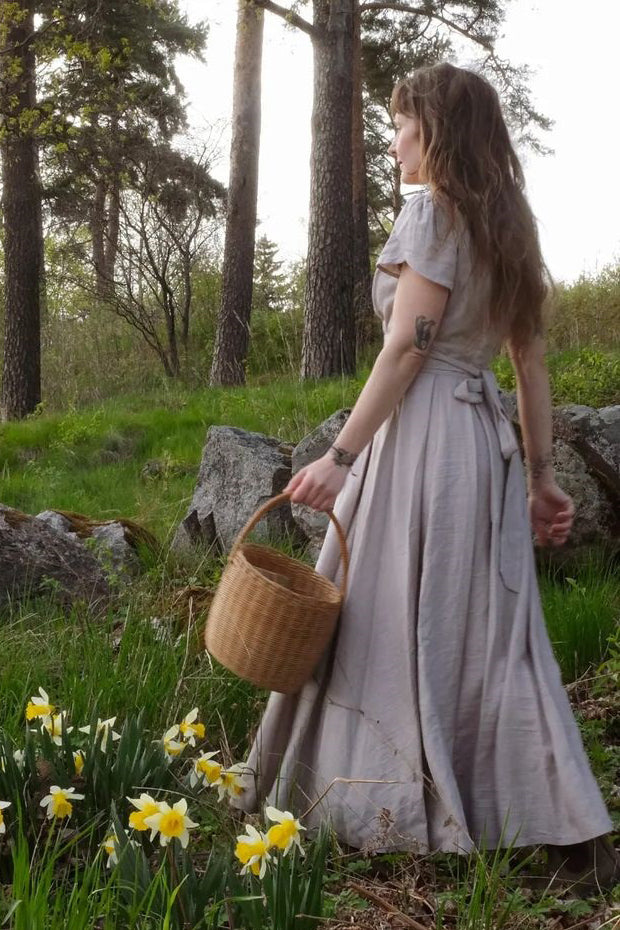 Retro Empire Waist Maxi Bridesmaid Linen Dress 3719