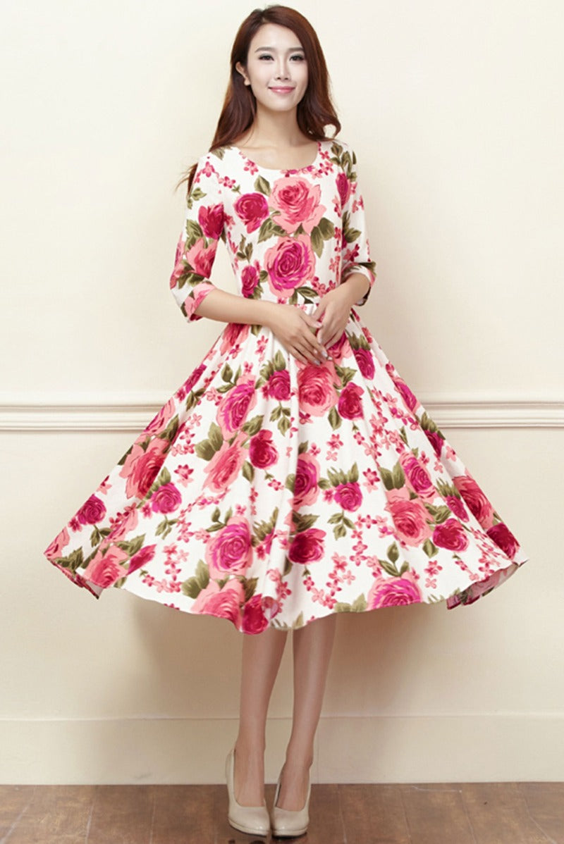 Cotton And Linen Calico Midi Dress 3421 Xiaolizi Cotton And Linen Calico Midi Dress 3421 Xiaolizi