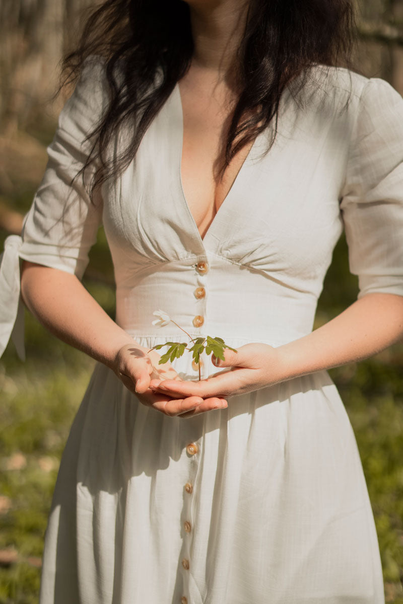 Women's Deep V- neck White Boho Wedding Guest Dress 2738#