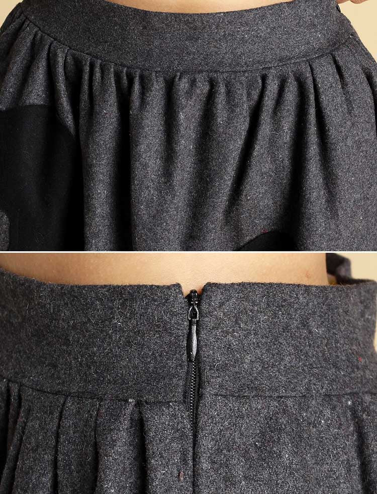 Xiaolizi handmade patchwork High Low hem wool skirt 0350#