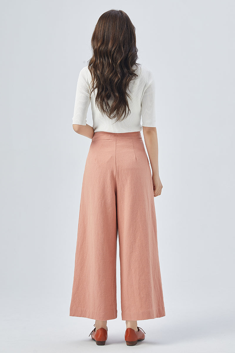 Pink Wide Leg Linen Pants 4151