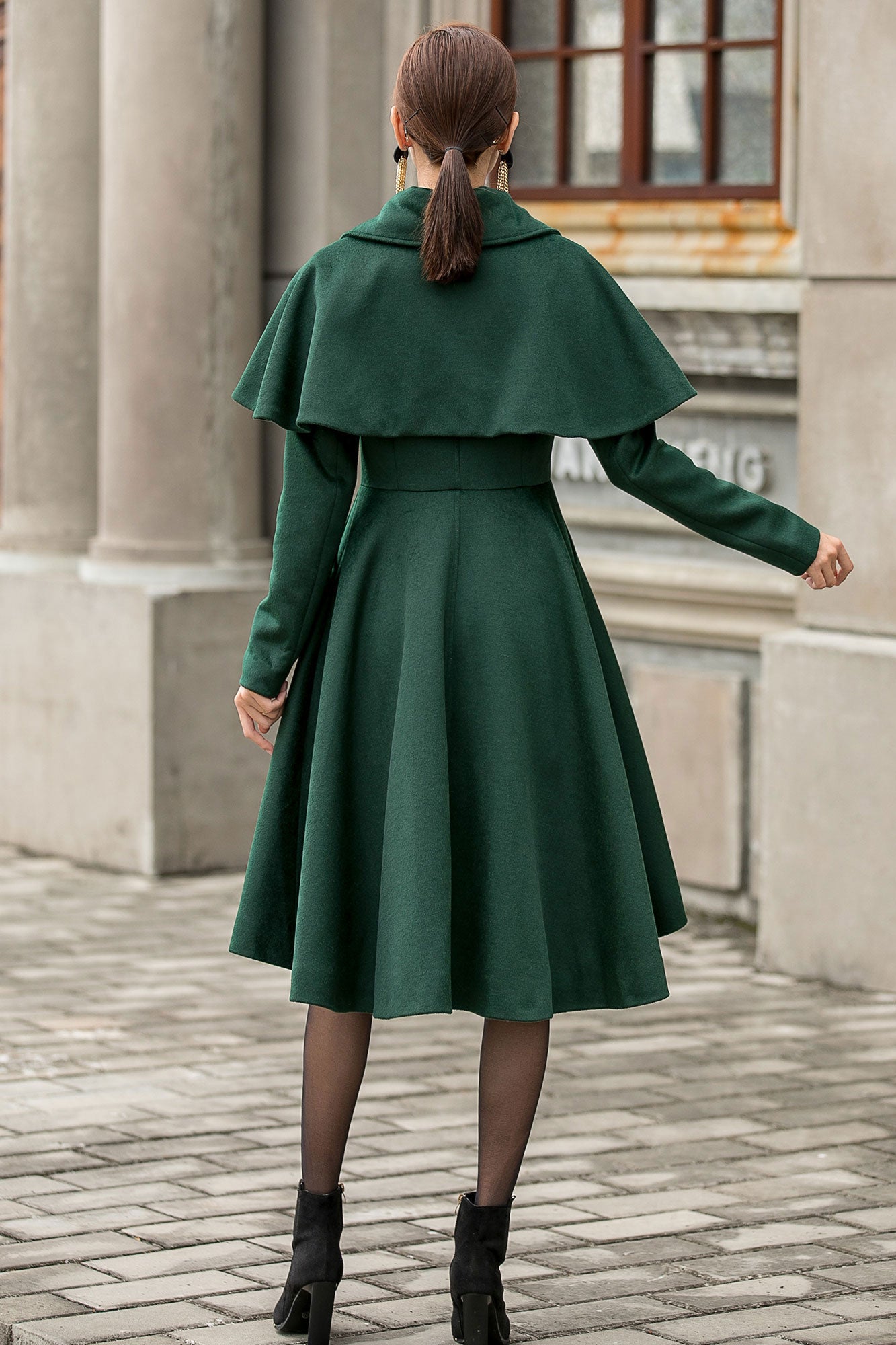 Vintage Inspired Green Winter Wool Coat Women 3143