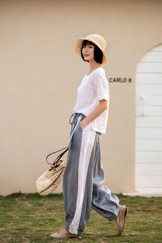 long causal drawstring sweat linen pants 280702