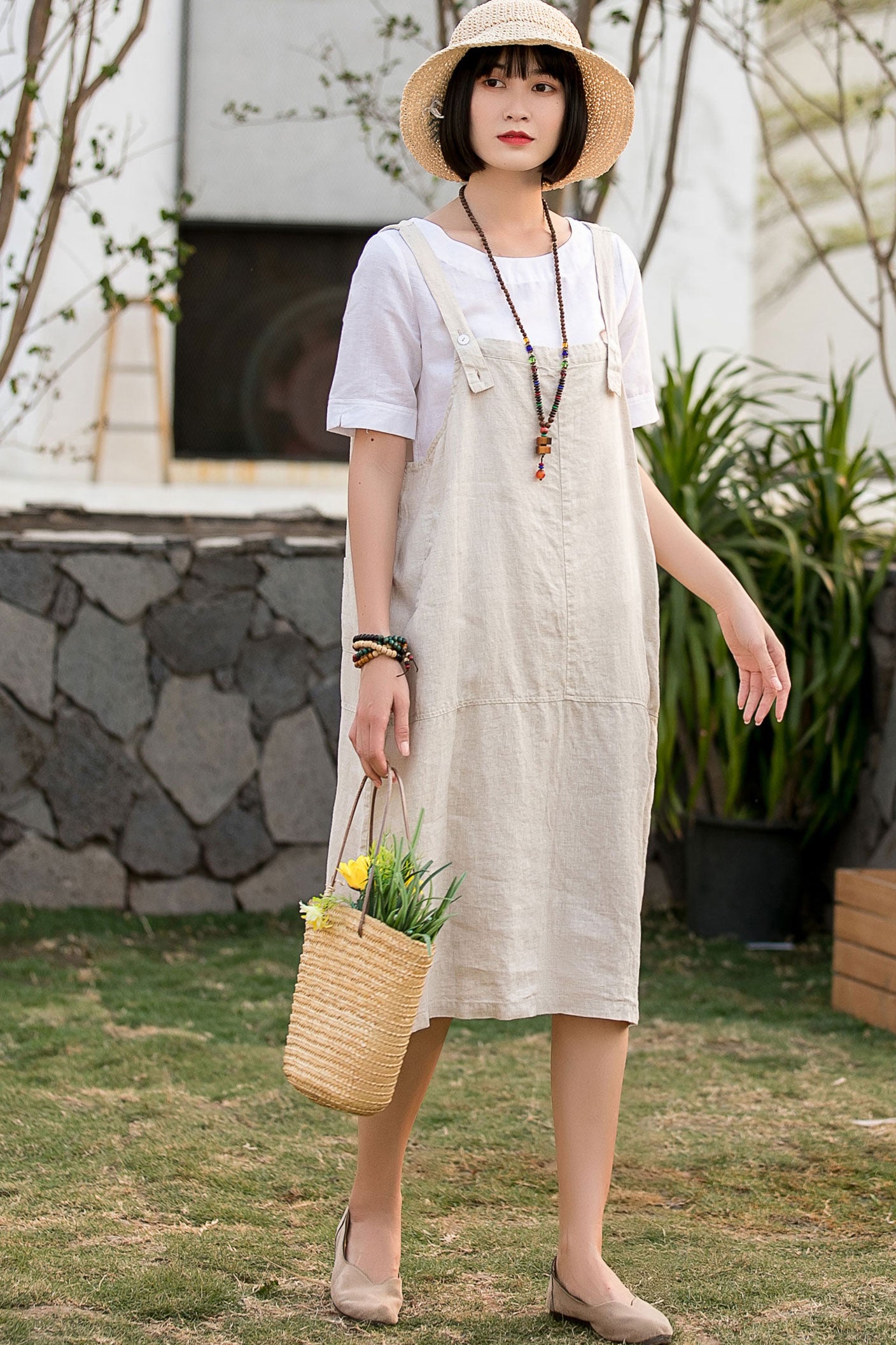 Cotton Linen Apron with Pockets for Women 280901 Xiaolizi Cotton Linen Apron with Pockets for Women 280901 Xiaolizi