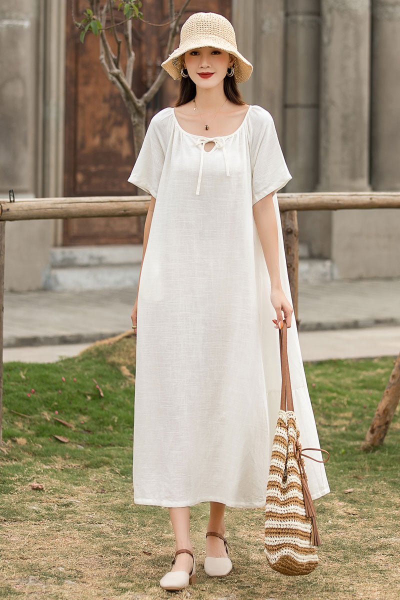 White Maxi Linen Dress 285801# White Maxi Linen Dress 285801#