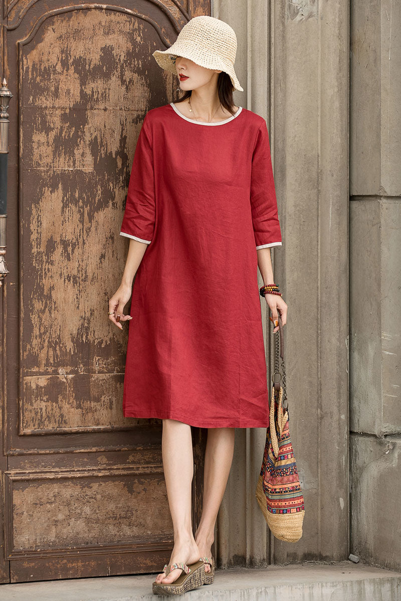 Red Women Summer Pure Linen Dress 2859 Xiaolizi Red Women Summer Pure Linen Dress 2859 Xiaolizi